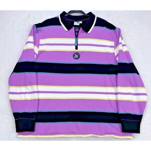 Puma 1/4 Zip Pullover Sweater Men Pink Teal Stripe LS Circle Logo‎ 534132-02